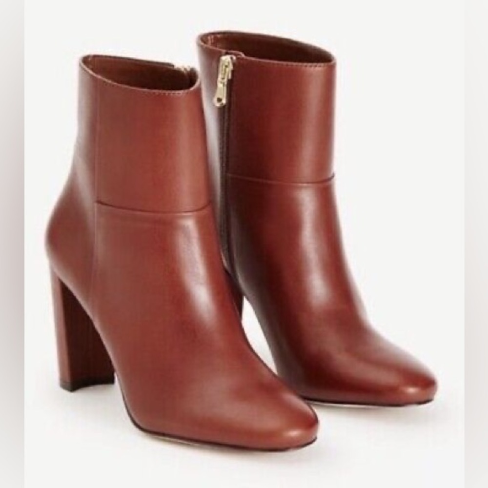 Ann Taylor Leather Tallulah Zip Up Booties in Modern Saddle 3.5 inch Heel